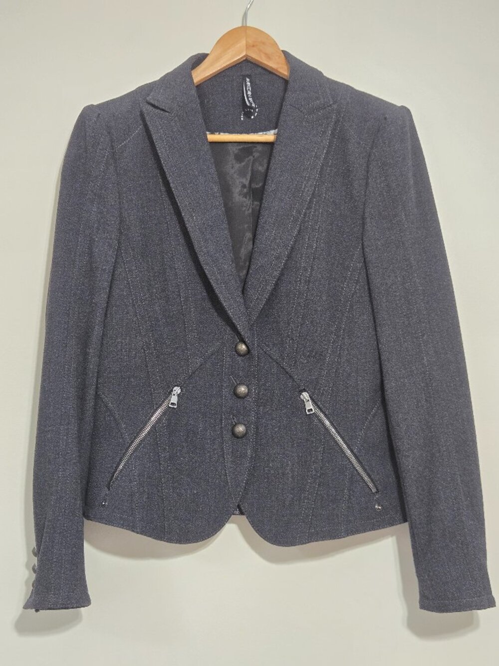 Marc Cain Sports womens fitted wool cotton blend blazer jacket Metal Buttons XS